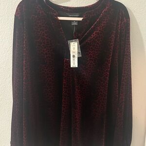 Investments Red Mandarin Collar Relaxed Blouse